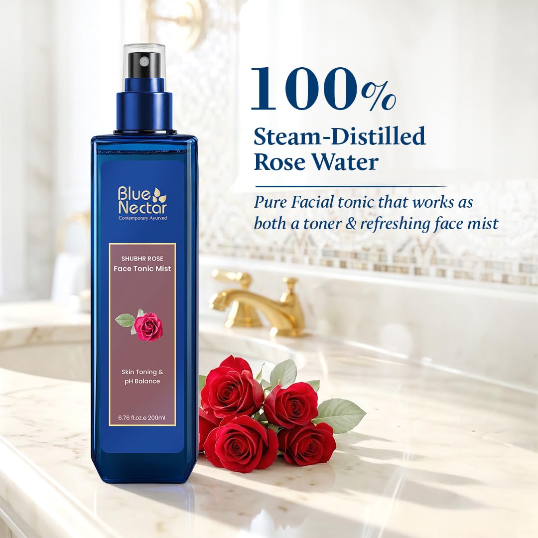 Blue Nectar Rose Water Spray for Face| Pure Rose Face Toner for Glowing Skin | Alcohol Free Face Mist and Toner for Oily Skin, Dry Skin and Normal Skin, Steam Distilled (200 ml)