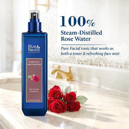 Blue Nectar Rose Water Spray for Face| Pure Rose Face Toner for Glowing Skin | Alcohol Free Face Mist and Toner for Oily Skin, Dry Skin and Normal Skin, Steam Distilled (200 ml)