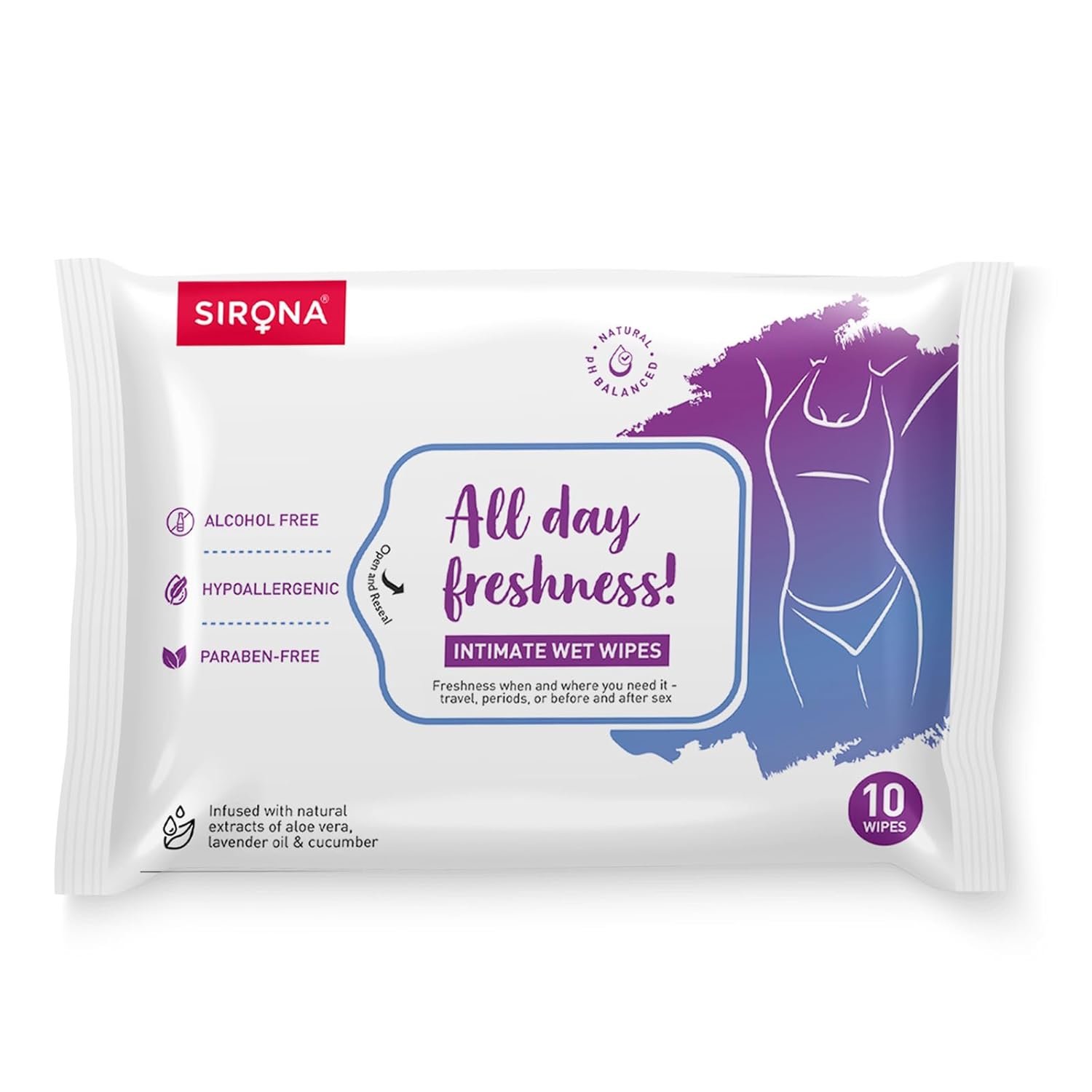 Sirona intimate wet wipes packaging on a white background