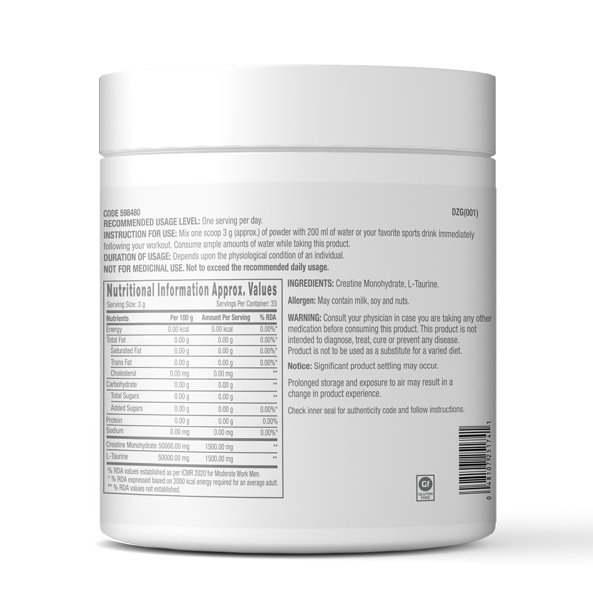 Zephivo GNC Pure Micronized Creatine Monohydrate + Taurine | 100 gm | 33 Serving | Unflavoured | Instantized | Fuels Muscles | Increase Muscle Mass | Rapid Absorption | Faster Muscle Building| Lab Tested | Faster Muscle Recovery| Boost Performance | Imported