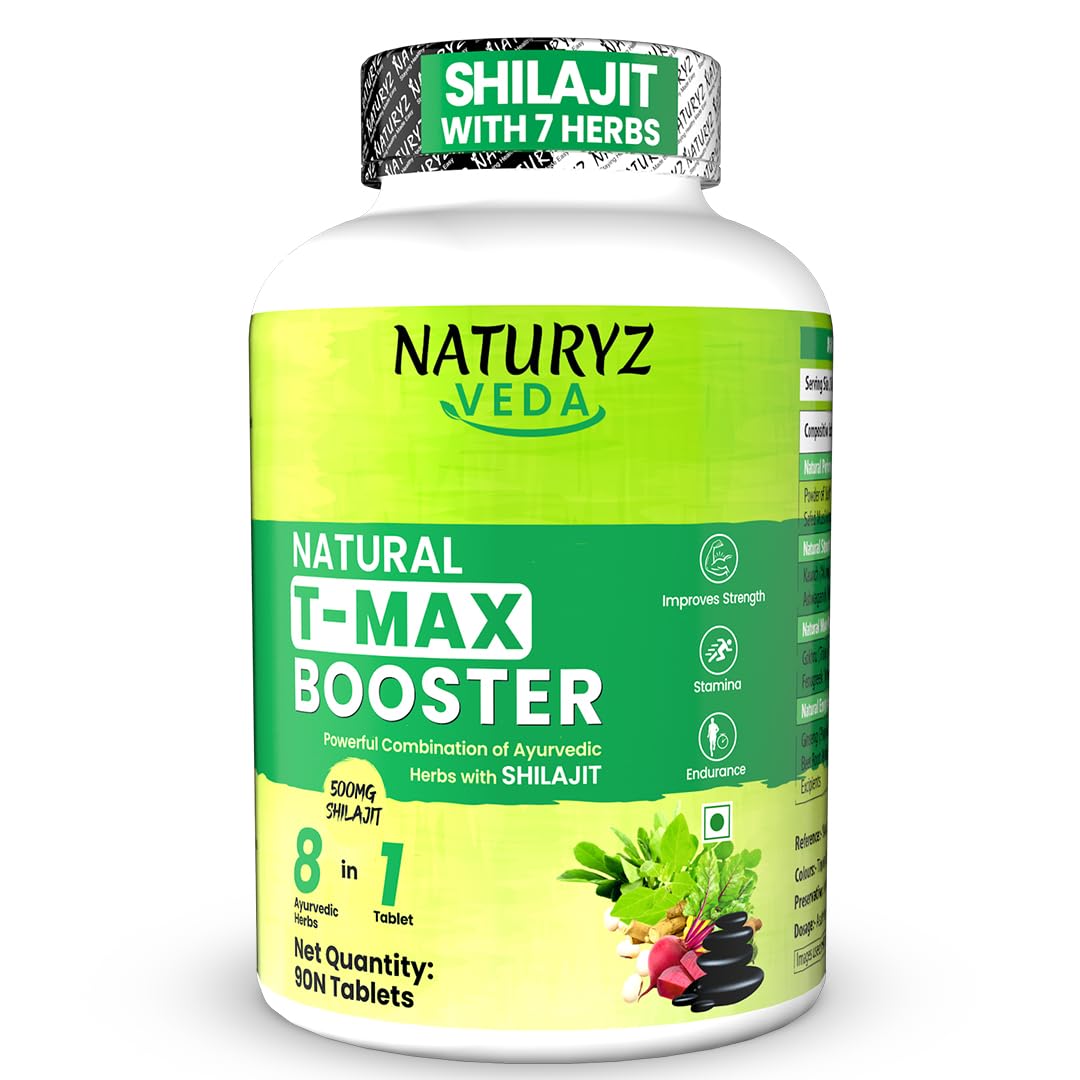 Naturyz Veda T-Max Booster supplement bottle on a white background