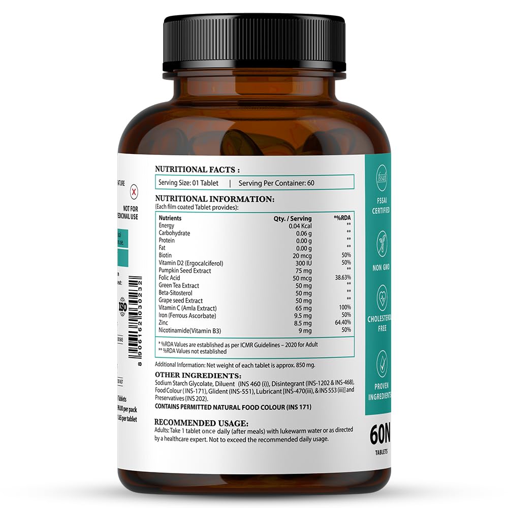 Nirvasa Hair Vitals DHT Blocker with Biotin (650mg) – 60 Tablets | Supports Hair Growth, Strength & Thickness | Reduces Hair Fall & Breakage | With Beta-Sitosterol | For Men & Women
