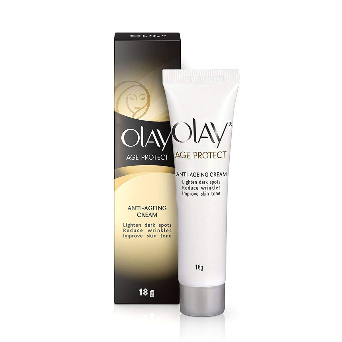 Olay Age Protect anti-aging cream tube and packaging on a white background