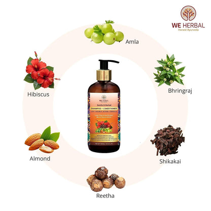WE HERBAL 2-in-1 Natural Shampoo + Conditioner | Ayurvedic Care for Stronger, Smoother Hair | With Bhringraj, Amla & Argan Oil | Sulphate-Free | 300ml