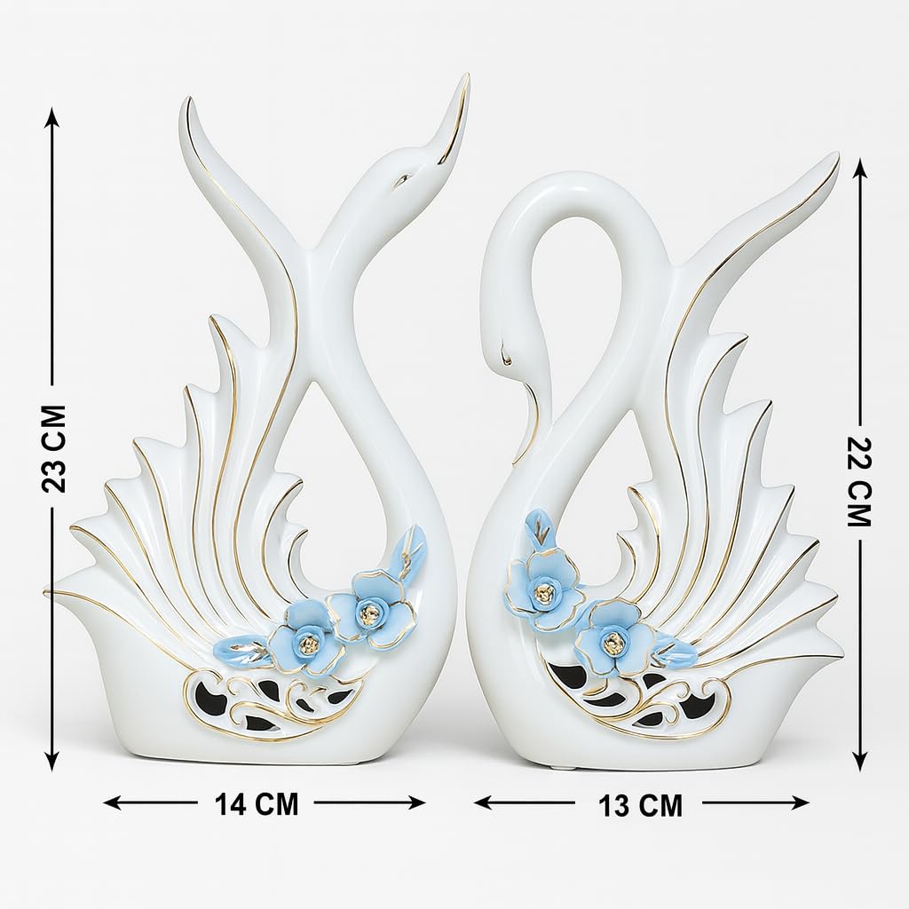 Modern Elite Swan Pair Ceramic Art Figure | Beautiful Home Decor (Set of 2, White)