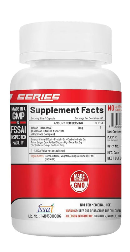 NutriJa Boron 6mg Capsules | Boron Citrate, Aspartate & Glycine Complex | Trace Mineral Supplement for Bone, Joint & Mineral Support | 60 Vegetarian Capsules