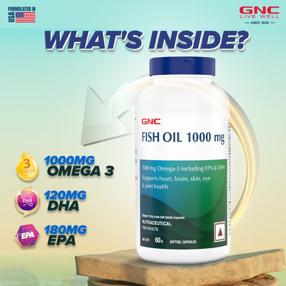 Zephivo GNC 1000 Mg Omega 3 Fish Oil for Men & Women | 60 Softgels | Omega 3 with 180 mg EPA & 120 mg DHA | Promotes Joint Health | Improves Focus & Memory | Protects Vision | Supports Healthy Cholesterol