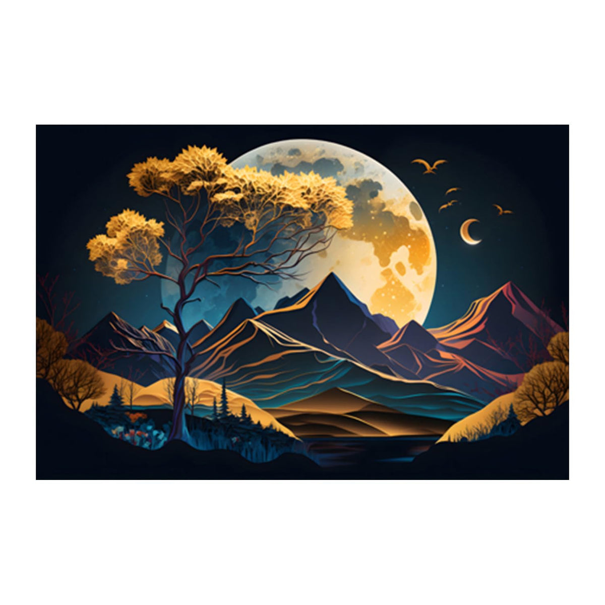3D Scenery Paintings for Living room, 3D Scenery Poster Big Size with Sparkle Coated Lamination - 22697 (Self Adhesive) 18x24 Inch