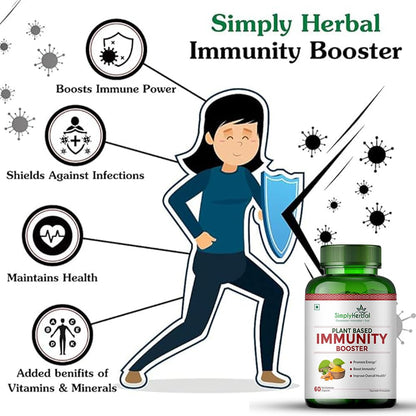 Simply Herbal Plant Based Organic Immunity Booster Capsules for Men & Women, Immunity Blend of Giloy, Haldi, Ashwagandha, Aloe Vera, Laung, Shatawari and Natural Herbs Heath Dietary Supplement, 60 Capsules