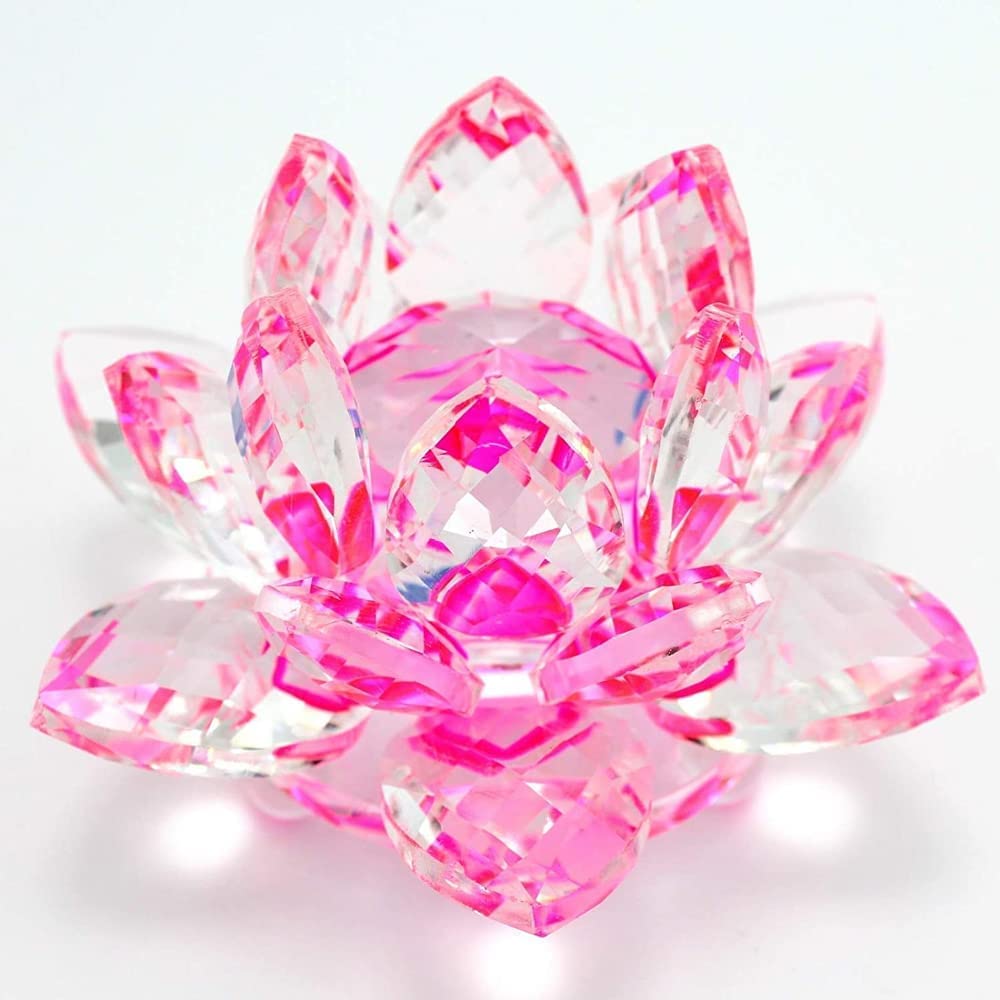 Crystal Lotus Flower fengshui Good Luck Items (8 x 8 x 6.6 cm, Pink)