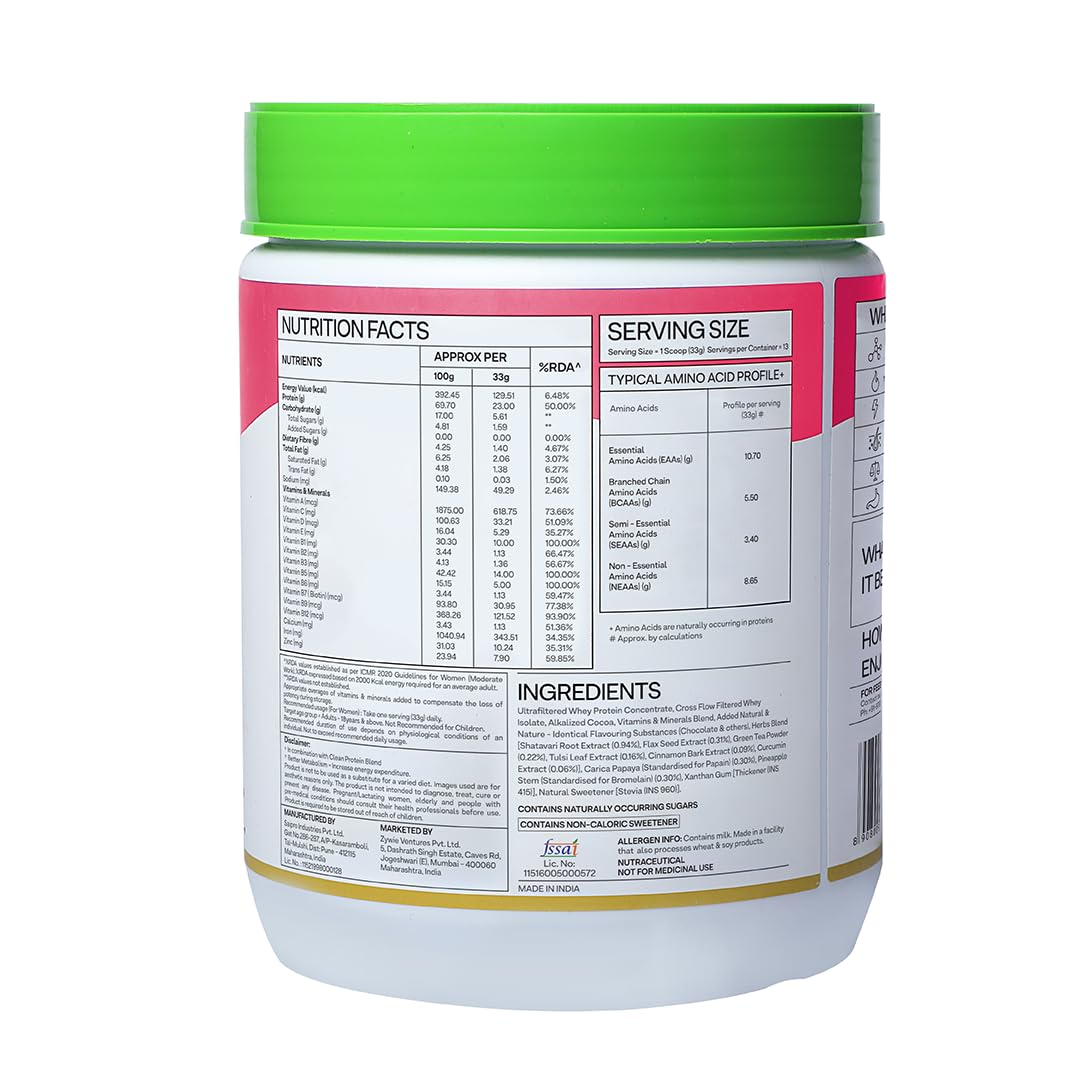 OZiva Protein & Herbs for Women (Vanilla Almond) I Manage Weight, Energy & Metabolism | Clean Protein, Shatavari, Green Tea I No Added Sugar, 1lbs (453gm)