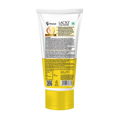 Lacto Calamine sunscreen tube with white and yellow design on a white background