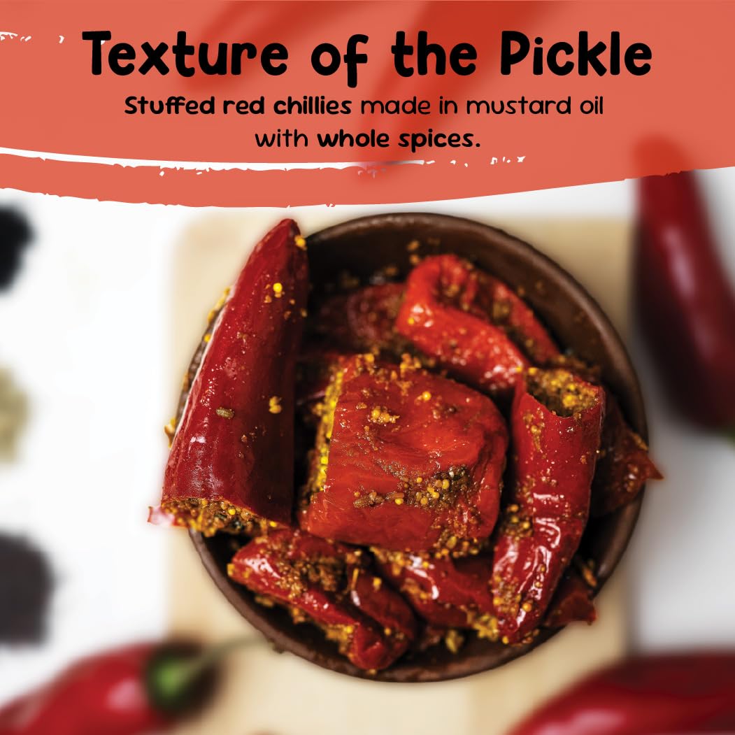 FarmDidi Stuffed Red Chilli Pickle  Homemade Bharwa Lal Mirch Ka Achar With Spicy Flavor Banarasi Style Pickle Made With Mustard Oil No Chemical Preservatives & No Garlic