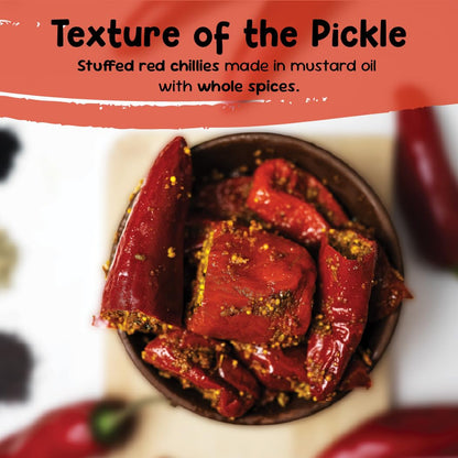 FarmDidi Stuffed Red Chilli Pickle  Homemade Bharwa Lal Mirch Ka Achar With Spicy Flavor Banarasi Style Pickle Made With Mustard Oil No Chemical Preservatives & No Garlic