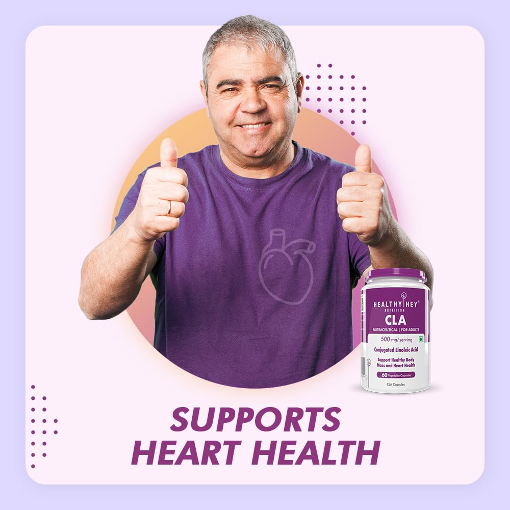 Man giving thumbs up with a supplement bottle labeled 'Healthy Bee' on a purple background