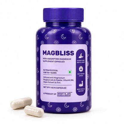 What’s Up Wellness MagBliss Magnesium Supplement| Magnesium Glycinate,Malate, Zinc & B6| Sleep, Cramps, Recovery, Nerve & Muscle Function| Men & Women| High Absorption & Clinically Proven| 60 Capsules