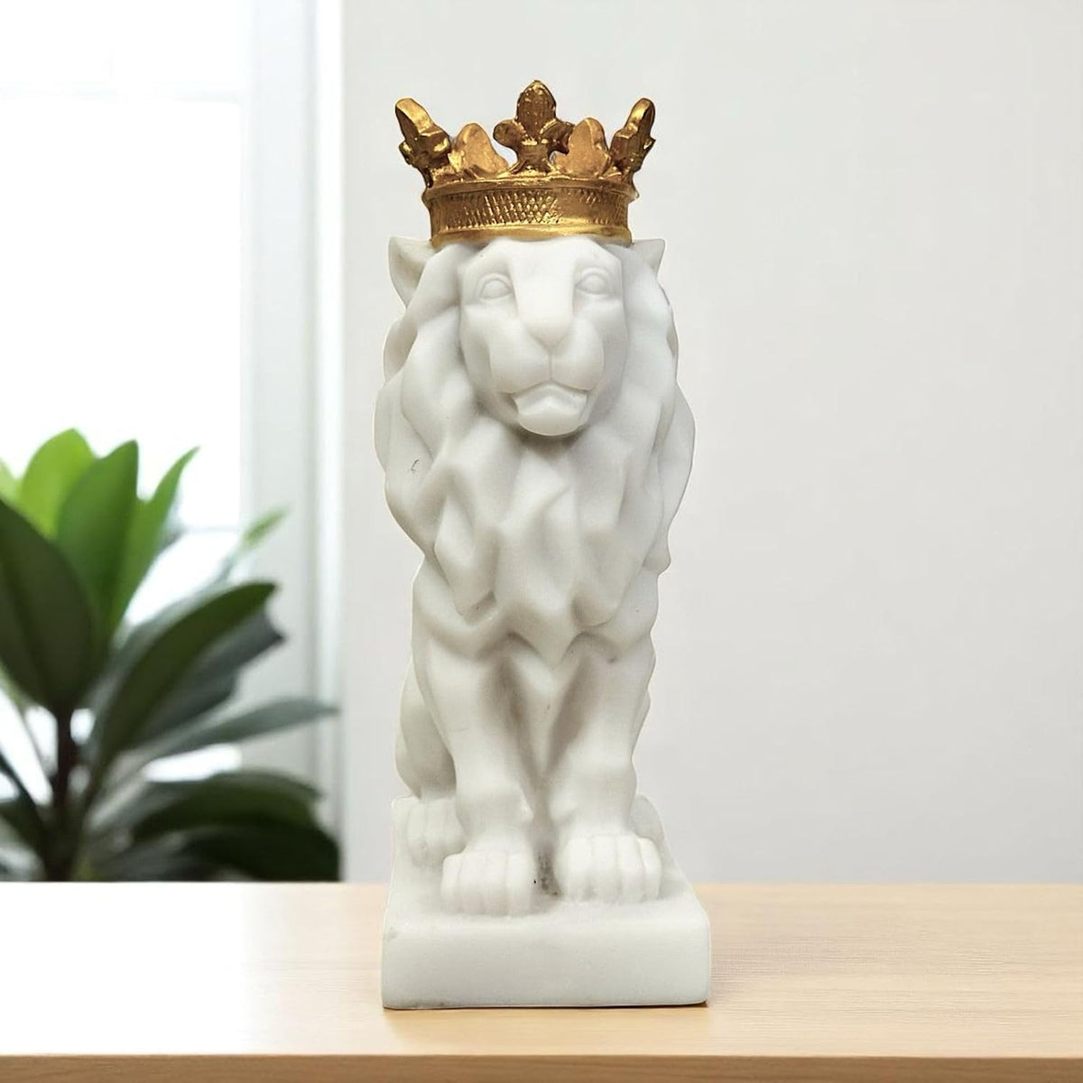 Resin Lion Statue (8.5 Inch) | Decorative Lion Sculpture & Figurine for Home Decor | Modern Tabletop Showpiece for Living Room, Bedroom, Office, Shelf & Bookshelf | White