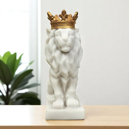 Resin Lion Statue (8.5 Inch) | Decorative Lion Sculpture & Figurine for Home Decor | Modern Tabletop Showpiece for Living Room, Bedroom, Office, Shelf & Bookshelf | White