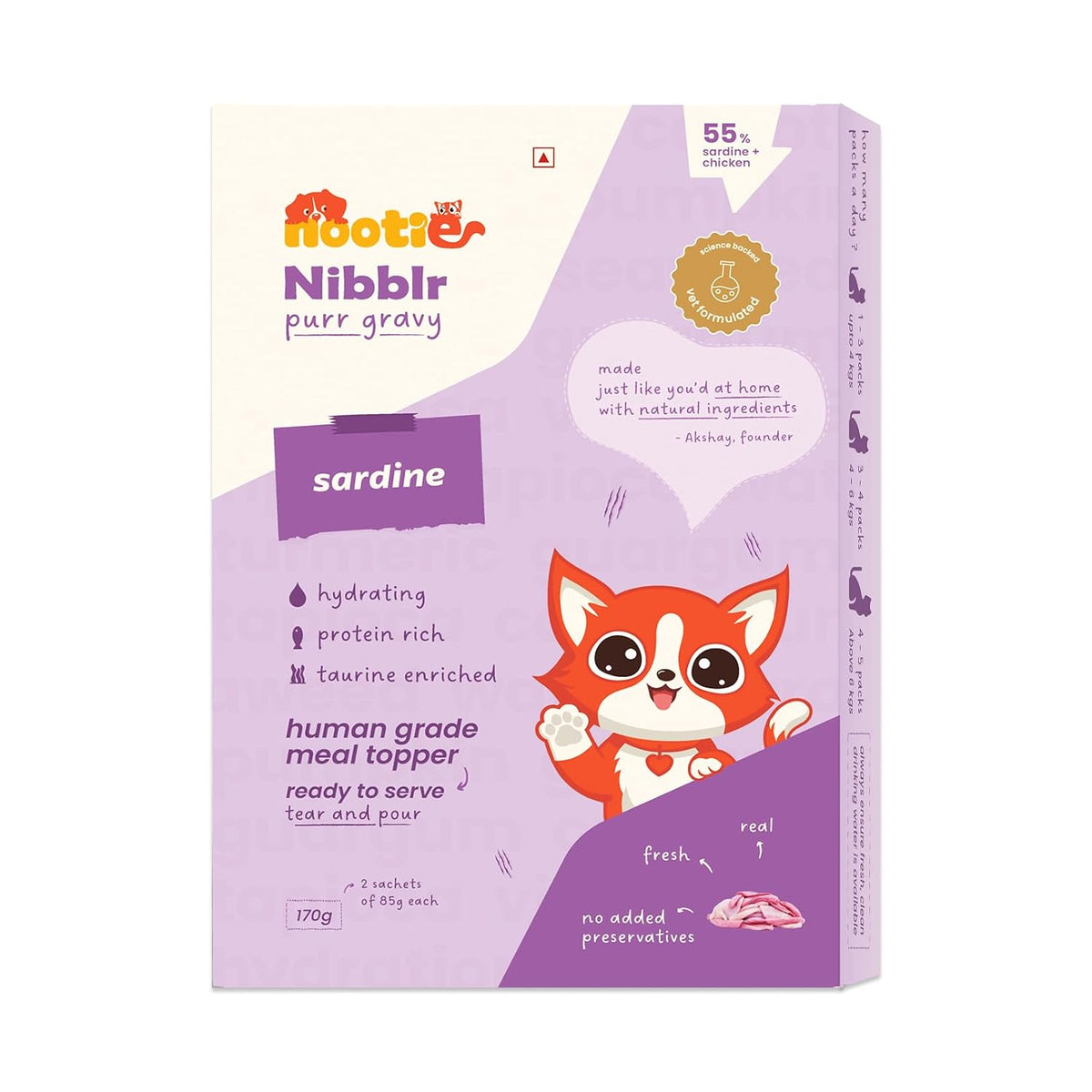Nootie Nibblr Pur Gravy Sardine - Taurine-Enriched, High-Protein Meal Topper for Cat (170g)