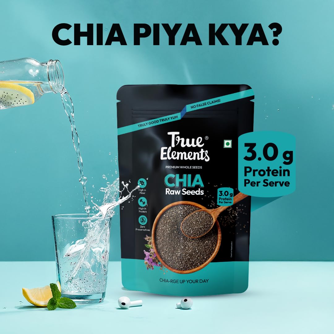 True Elements Raw Chia Seeds 500g - Dirt & Stone Free Premium Chia Seeds | 30 days pack | High Fibre & Plant Protein | Helps with Weight Management | Good for Summer Hydration | Super Seeds for Smoothies, Oats & summer Drinks