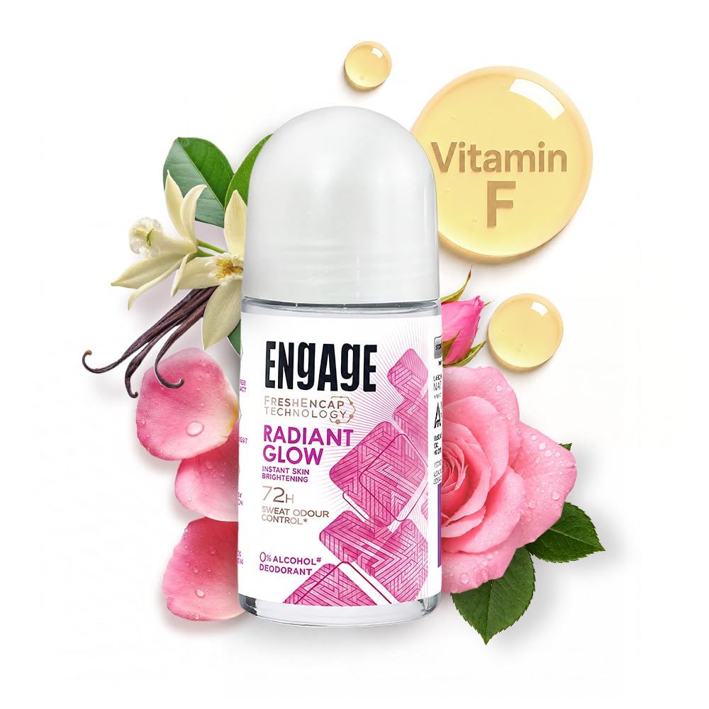 Engage Radiant Glow Underarm Roll On for Women |Instant Skin Brightening Deodorant|72 Hour Sweat & Odour Protection|Advanced Antiperspirant Formula|FreshEncap Technology| 0% Alcohol|Non Sticky|50ml