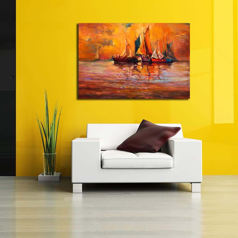 Boats & Sea D4 | Canvas Painting for Bedroom & Living Room | Engineered Wood Frame | 20.6 x 14 inch (52 x 36 cms)