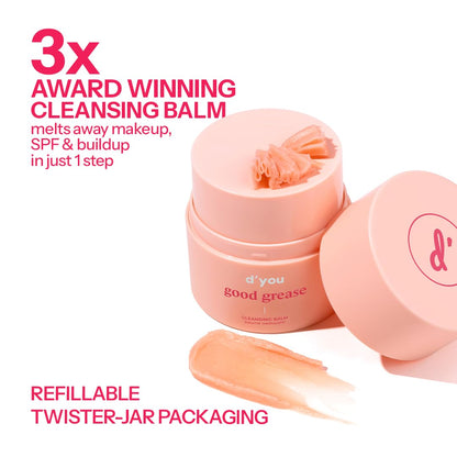 d’you Good Grease Cleansing Balm – Melt-Away Makeup & Sunscreen, Deep Pore Cleanser, 50 ml, Cruelty-Free, Refillable Packaging