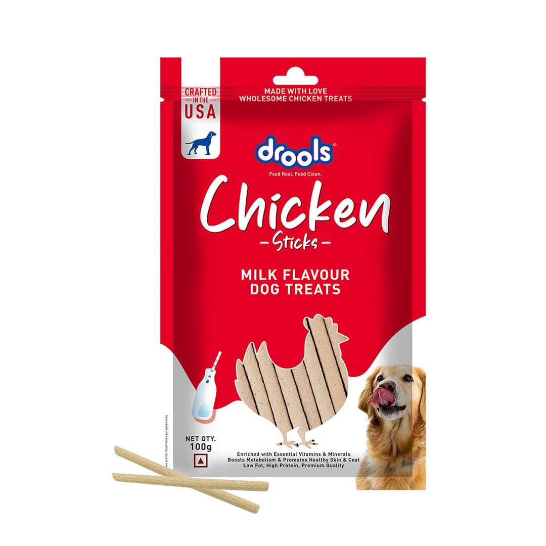 Drools Puppy & Adult Dog Treats Sticks 100g | Chicken & Milk Flavour | Rich in Protein | No Artificial Preservatives | Best for Training & Bonding | Formulated in USA | Premium Treats