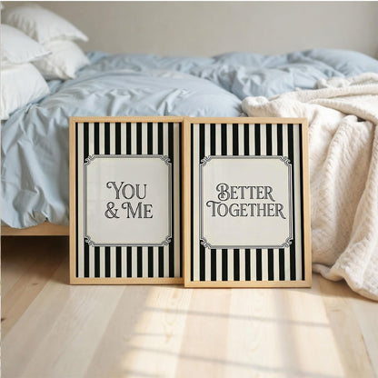 Couple Quote Wall Art Set of 2, Black & White Framed Prints (Art 10, 10x13 Inches)