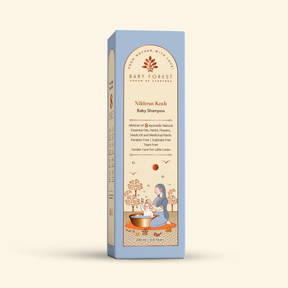 Baby Forest shampoo box on a beige background