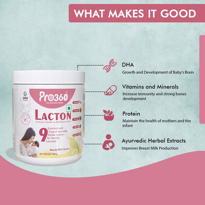 Pro360 Lacton for Breastfeeding and Lactating Mothers Milk Supplement Powder - Lactation Support Booster with Herbal Extracts - Helps to Increase Breast Milk - Masala Milk Flavor, 400g (Pack of 1)