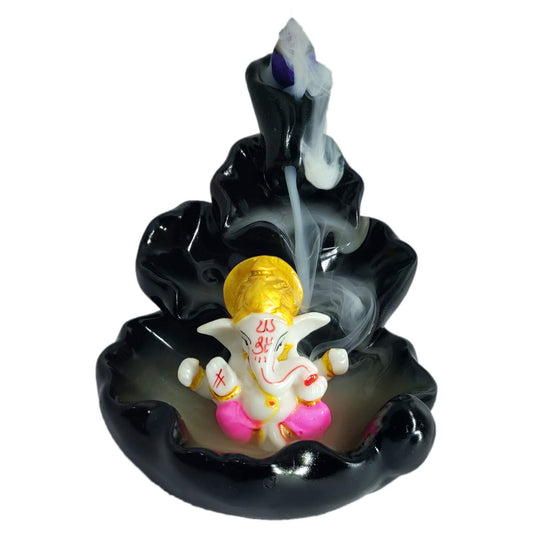 Fountain Smoke Backflow Incense Holder and Ganesha Idol with10 Incense Cone Decorative Showpiece (Size: 10X10X10 cm)