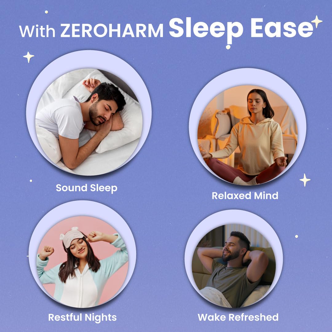 ZEROHARM Sleep Ease | No Melatonin | With Valerian, Ashwagandha, Jatamansi & Hops | Plant-Based Sleep Support | Non-Habit Forming | Promotes Deep Restful Sleep & Relaxation for Men, Women | 60 Tablets