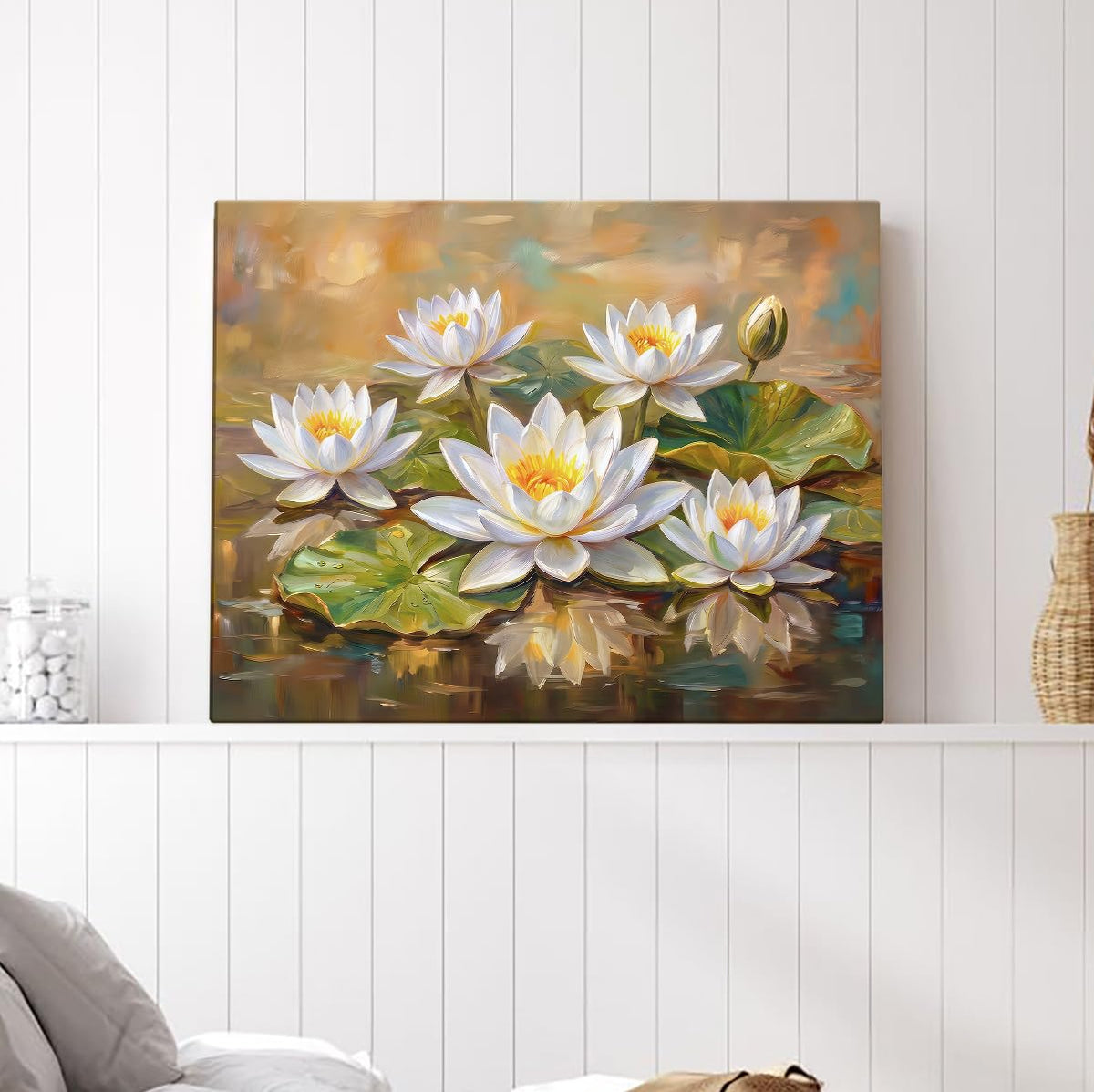White Lotus Painting For Wall Vastu | Canvas Painting for Living Room