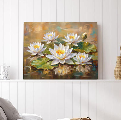White Lotus Painting For Wall Vastu | Canvas Painting for Living Room