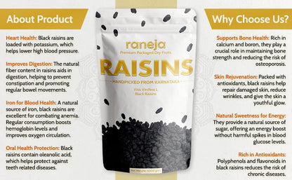 Raneja Premium Afghani Seedless Black Raisins 300g | High in Antioxidant Kali Kishmish/Kismis Dry Fruits, Healthy Snacks | Rich in Fiber & Potassium | Naturally Sweet & Tasty