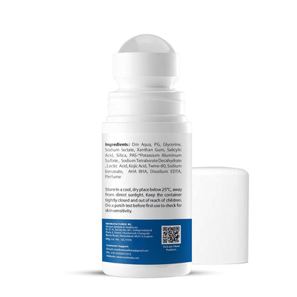 Roll-on bottle with ingredients label on a white background