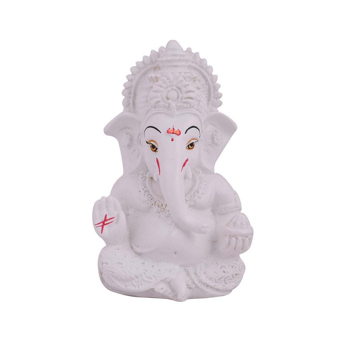Ganesh Idol Ganesha Statue for Car Dashboard White (8 x 10 cms)