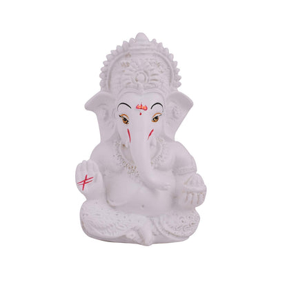 Ganesh Idol Ganesha Statue for Car Dashboard White (8 x 10 cms)