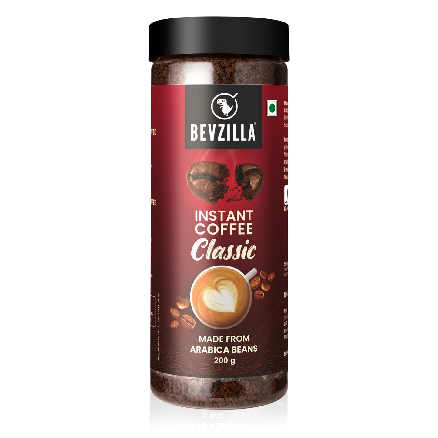 Bevzilla Classic Instant Coffee Powder Jar - 200g | Arabica Coffee | Best for Espresso, Latte & Cappucino | Hot & Cold Brews | Makes upto 100 Cups | No added preservatives