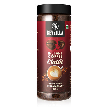 Bevzilla Classic Instant Coffee Powder Jar - 200g | Arabica Coffee | Best for Espresso, Latte & Cappucino | Hot & Cold Brews | Makes upto 100 Cups | No added preservatives