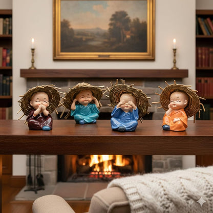 Set of 4 Baby Hat Monk Buddha Idols Showpiece for Car Dashboard Idols/Home Decorative Showpiece & Gifting Ideas Car Dashboard Accessories Size - 6.5Cm