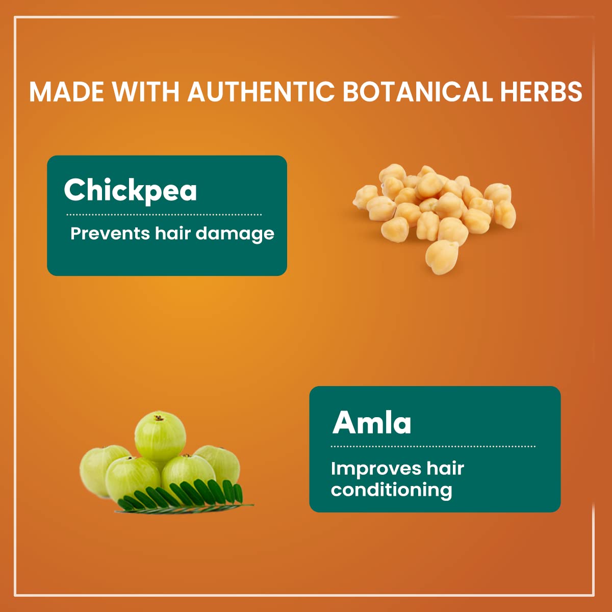 Chickpeas and Amla with text on an orange background