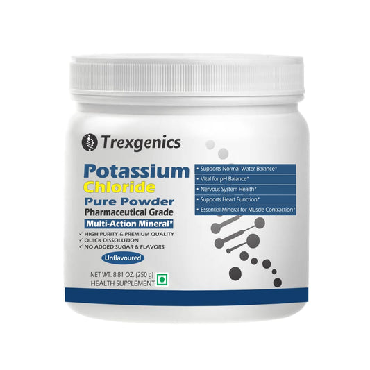 Trexgenics Potassium Chloride powder container on a white background