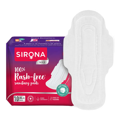 Sirona sanitary pads packaging with white pads on a white background