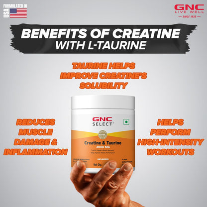 Zephivo GNC Pure Micronized Creatine Monohydrate + Taurine | 100 gm | 33 Serving | Unflavoured | Instantized | Fuels Muscles | Increase Muscle Mass | Rapid Absorption | Faster Muscle Building| Lab Tested | Faster Muscle Recovery| Boost Performance | Imported