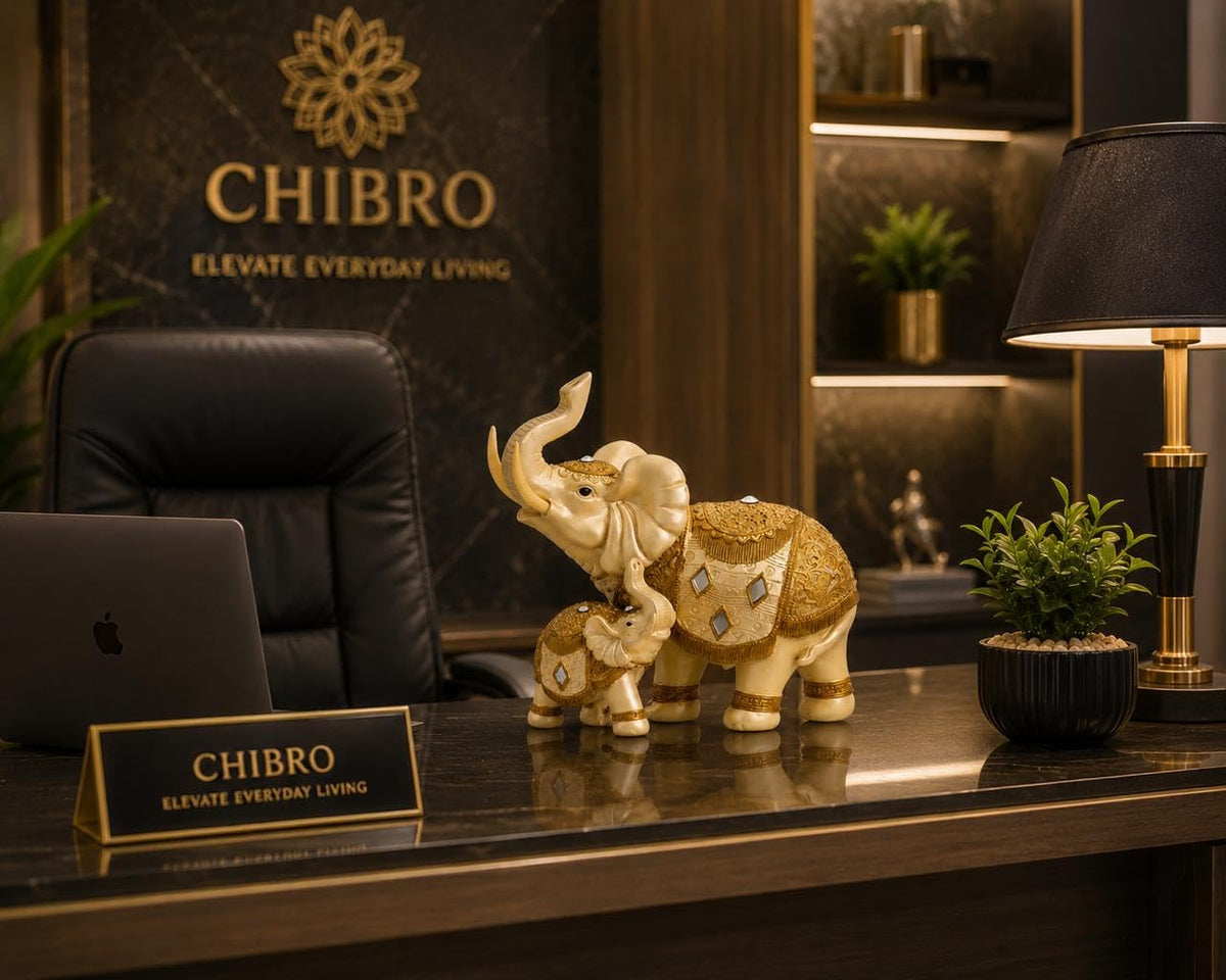 Decorative Elephant Showpiece for Home Décor | Resin Lucky Elephant Statue with Mother & Baby Design | Tabletop Feng Shui Good Luck Idol (White Elephant Family)