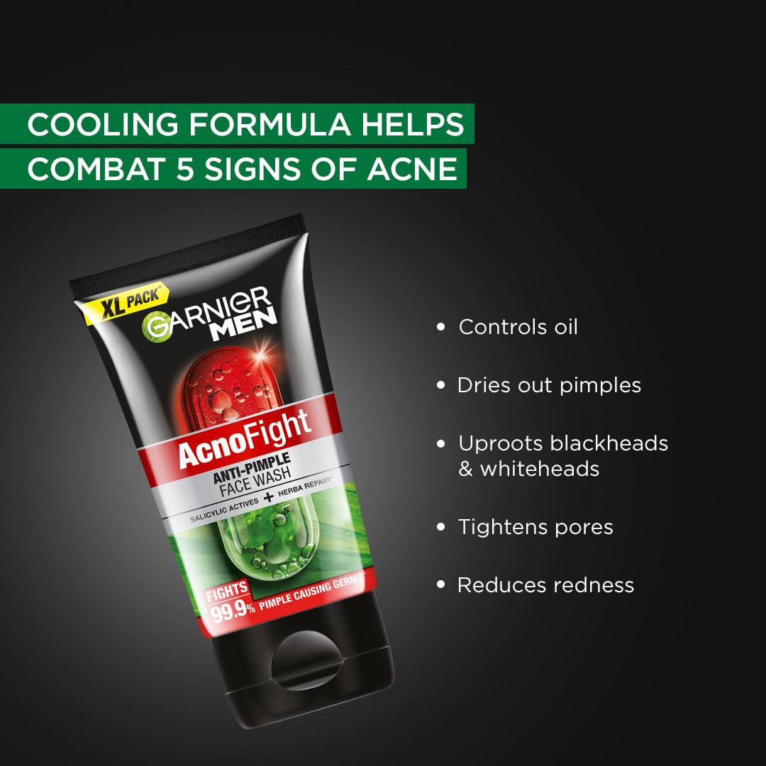 Garnier Men, Anti-Pimple Face Wash, Repairs Skin & Balances Oils, AcnoFight, 155 g