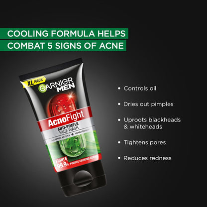 Garnier Men, Anti-Pimple Face Wash, Repairs Skin & Balances Oils, AcnoFight, 155 g