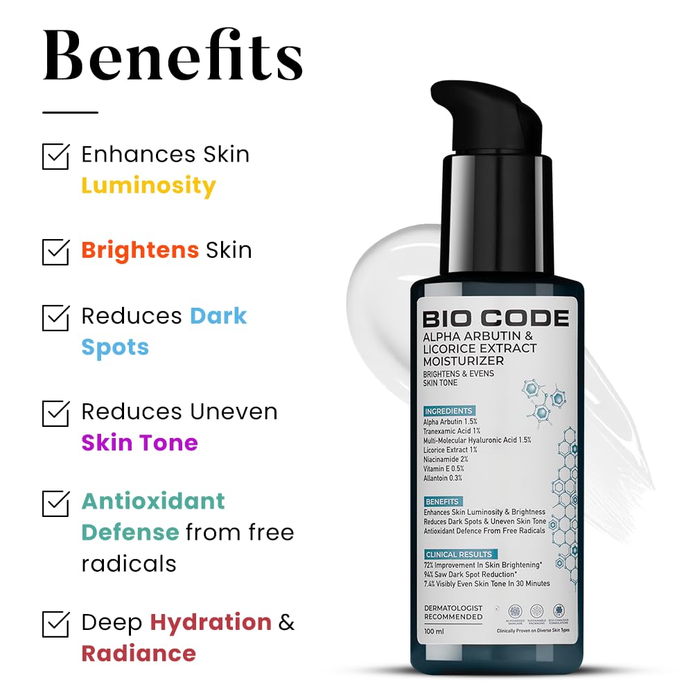 Bio Code skincare product with benefits listed on a white background